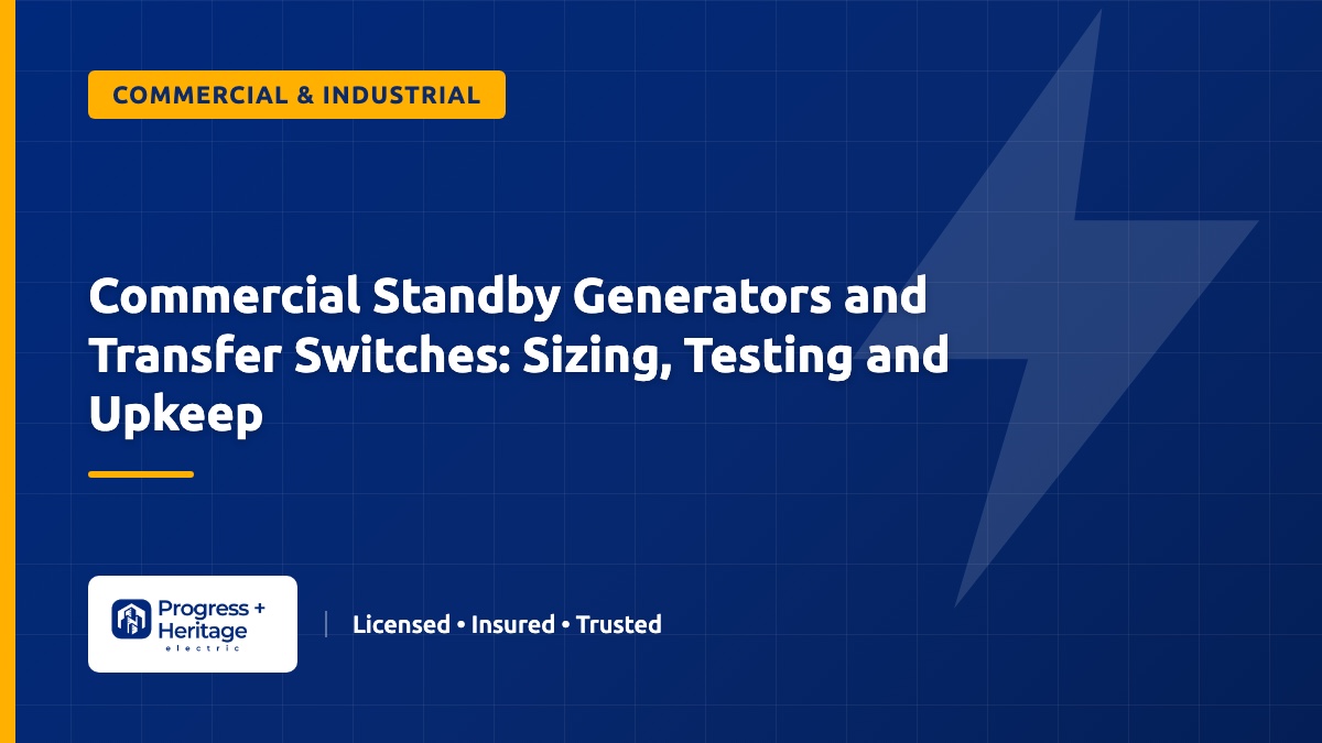 Commercial Standby Generators and Transfer Switches: Sizing, Testing and Upkeep
